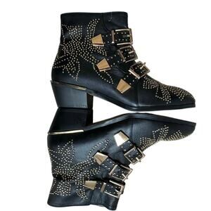 Bashafanni Ankle Boots Leather Rivet Studded Buckles 39 NWOB
